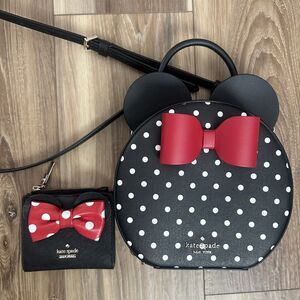 Kate Spade Disney Minnie Mouse Crossbody Bag & Wallet Set - Black Polka Dot EUC